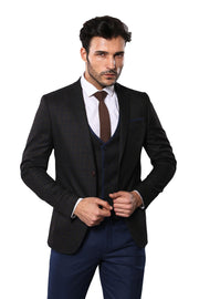 Checked Slim-Fit Brown Winter Suit $100 - $150, 3-piece-suit, 36, 38, 40, 42, 44, 46, 6 Drop, Checked, Daily, Italian, Italian Suit, mens-suit_obsolete, Modern Fit, Notch, Notch Lapel, Office