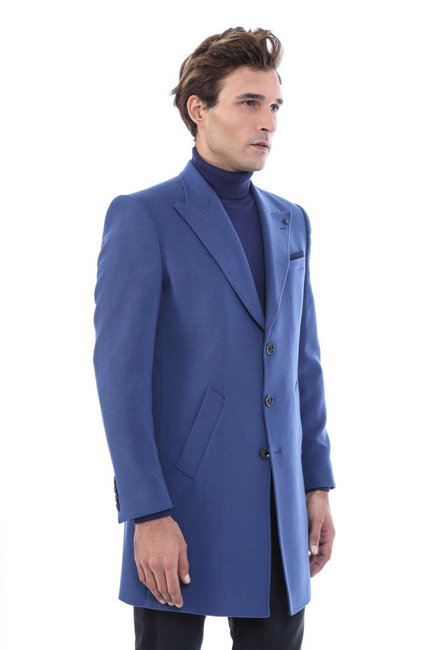 Wide Collar Blue Short Coat | Wessi 3-piece-suit, 40, Coat, Kaban, Modern Fit, Outwear, Peak, Peak Lapel, Slim Fit OutwearCoatKaban - wessi