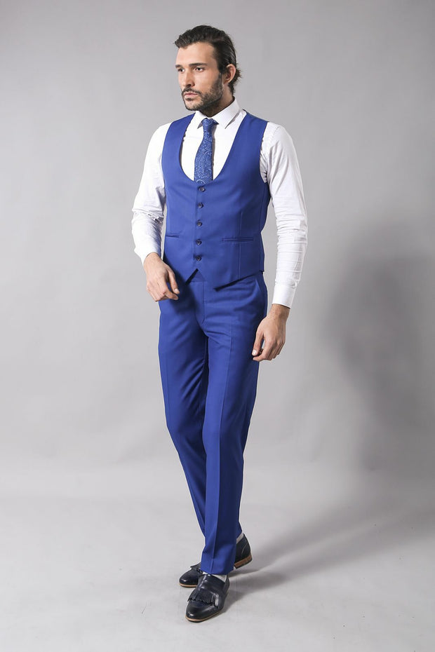 Blue Slim Fit Vested Suit 3-piece-suit, 36, 38, 40, 42, 44, 46, mens-suit_obsolete, Modern Fit, Notch, Slim Fit, Slim Fit Suit, Suit SuitSlim Fit Suit - wessi