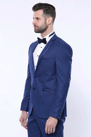 Lapel Modeled Navy Blue Tuxedo | Wessi 3-piece-suit, 34, 46, Blue, mens-suit_obsolete, Modern Fit, Navy, Navy Blue, Party, Slim Fit, Slim Fit Suit, Suit, Wedding OutletSuit - wessi